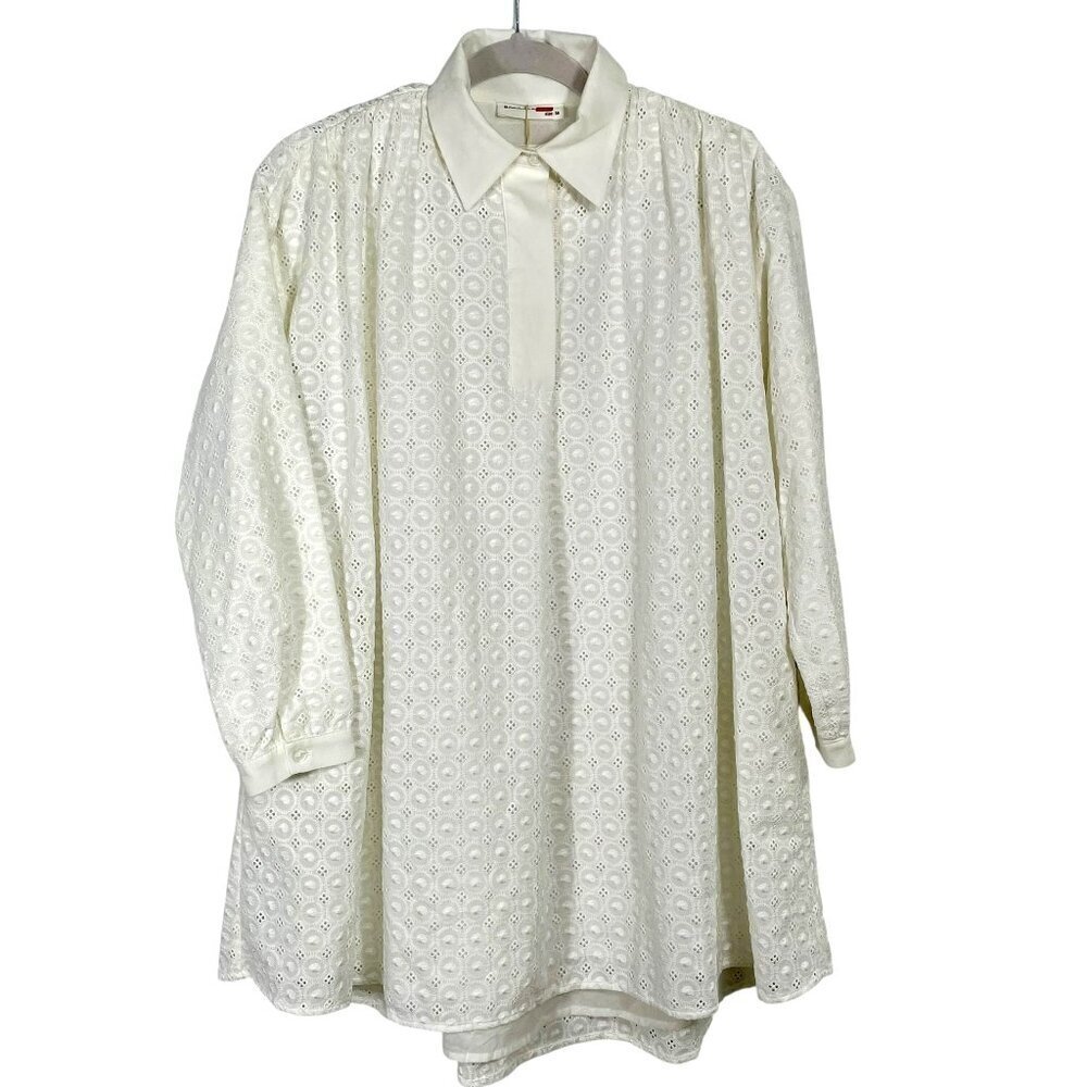 SAARADE White Cotton Eyelet Shirt Dress Scandinavian Chic NWT US 4 / EU 36 - Picture 2 of 15